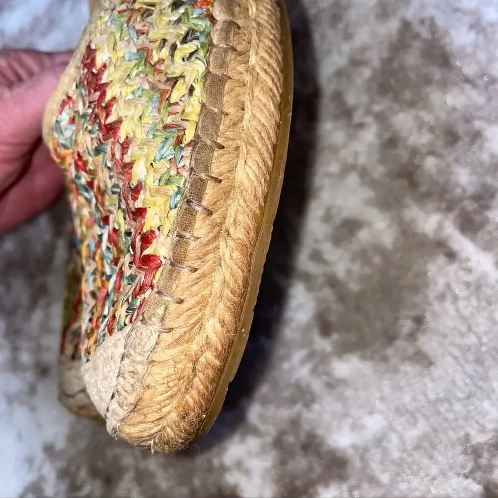 Azura shoe made in Spain rainbow colored woven ratan espadrille SZ 5.5 straw